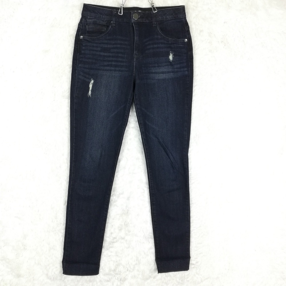 Mac And Me Womens Jeans Skinny Ankle Blue Denim‎ Dark Wash Raw Hem Mid Rise 2